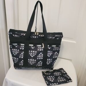 LeSportSac Love Blossoms Medium Travel Zip Close Tote Black/Gray/White